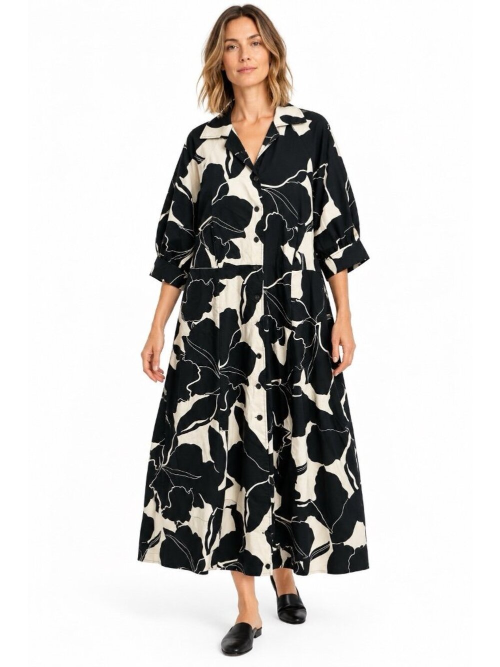 DONNA KARAN NEW YORK midi dress black plus 16W fit flare pockets polished chic